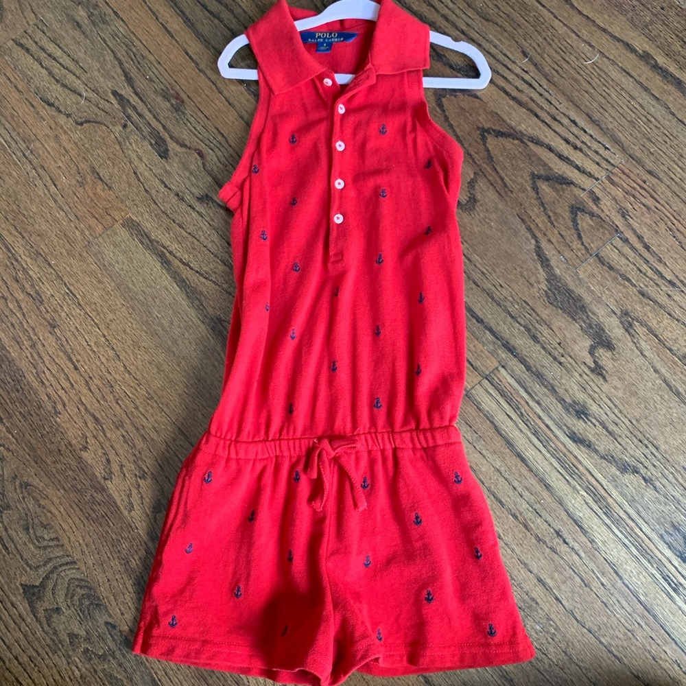 RALPH LAUREN KIDS RED AND BLUE SAILBOAT ROMPER